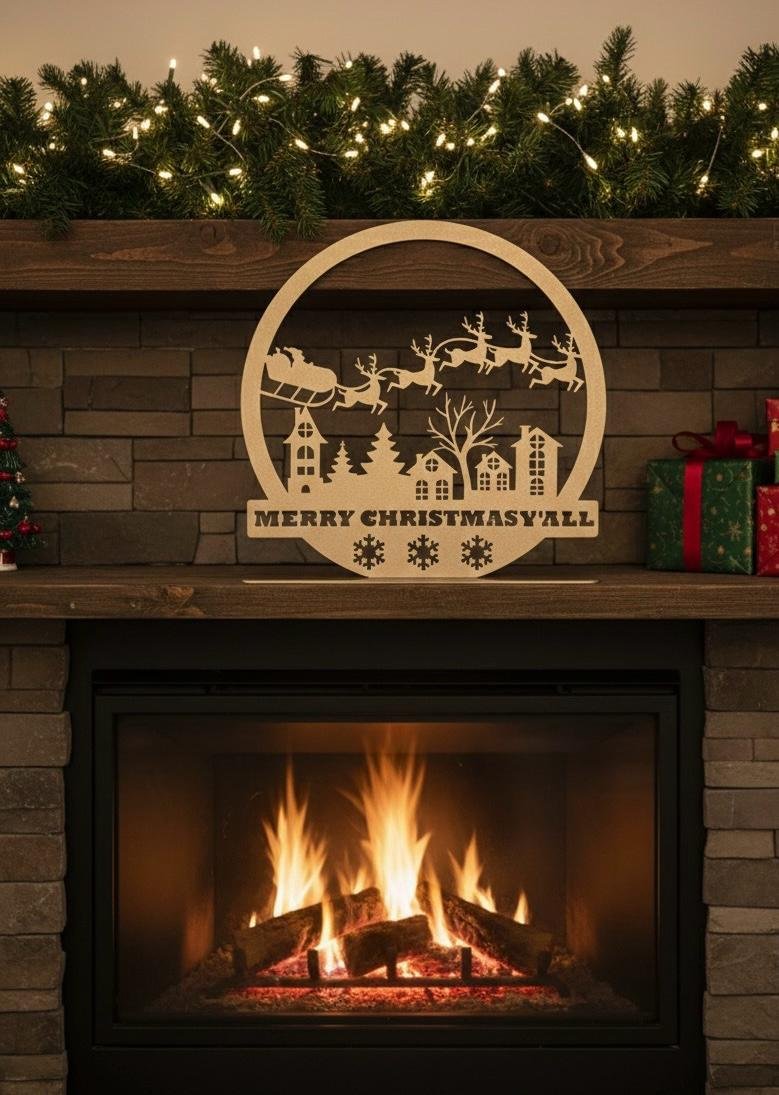 Merry Christmas Y'all Round Frame