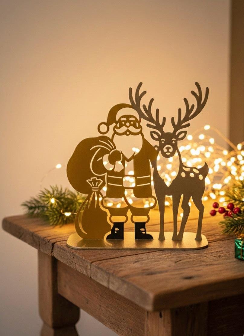 Gold Santa and Reindeer Silhouette