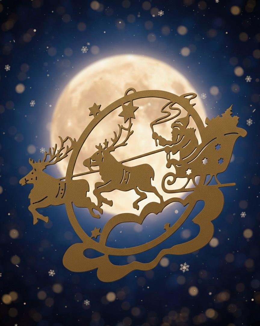 Flying Santa and Reindeer Circular Art
